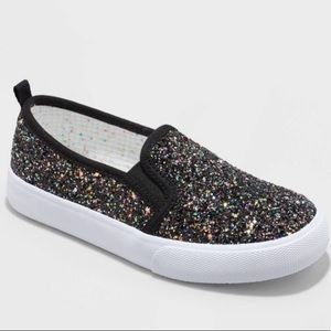 Cat & Jack Girls’ Black Glitter Slip-On Sneakers